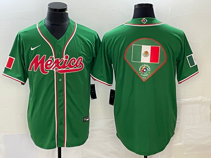 Men's Mexico Baseball Green 2023 World Baseball Classic Team Big Logo Stitched Jersey